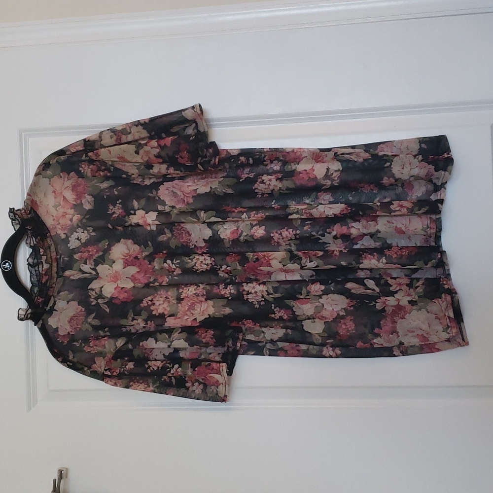High Neck Floral Sheer Top